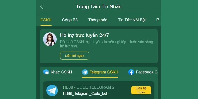 HB88 chăm sóc khách hàng qua Telegram minh bạch